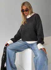 Broken Hearts Club Knit Sweater Grey